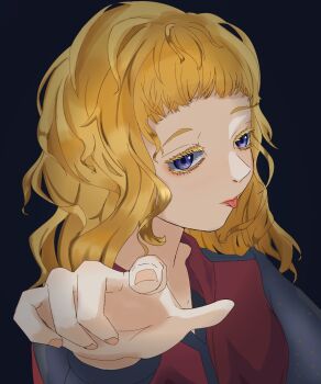 1girl brown_hair dress eyelashes gnosia grey_eyes hair_between_eyes highres konpeto5 kukrushka_(gnosia) long_hair long_sleeves looking_at_viewer simple_background smile solo tagme tongue tongue_out wavy_hair