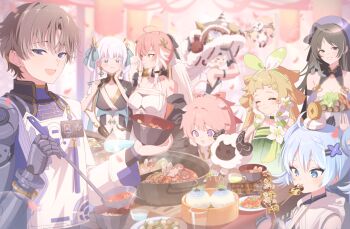 2boys 6+girls :d abby_(wuthering_waves) ahoge arm_strap bare_shoulders beret black_collar black_dress black_eyes black_hair black_headband black_sleeves blonde_hair blue_eyes blue_hair blue_hat blue_shirt body_markings bow bowl braid breasts brown_hair changli_(wuthering_waves) chinese_clothes chopsticks cleavage closed_eyes closed_mouth cloudy_(wuthering_waves) coat collar collarbone colored_eyelashes commentary_request cosmos_(wuthering_waves) dress earrings eating encore_(wuthering_waves) flower flower-shaped_pupils green_bow green_dress green_hairband hair_between_eyes hair_bow hair_extensions hair_flower hair_ornament hairband hairclip hand_on_own_face hanfu hat headband holding holding_bowl holding_chopsticks holding_skewer hotpot id_card jewelry jinhsi_(wuthering_waves) kaerunrun large_breasts lingyang_(wuthering_waves) lion_dance looking_at_viewer mechanical_arms mechanical_hands medium_breasts mole mole_on_cheek multicolored_hair multiple_boys multiple_girls multiple_hair_bows open_mouth parted_bangs pink_hair pink_pupils purple_eyes qixiong_ruqun revision ring_hair_extensions shirt short_hair single_mechanical_arm single_mechanical_hand skewer smile stud_earrings symbol-shaped_pupils tacet_mark_(wuthering_waves) thick_eyebrows twin_braids two-tone_hair verina_(wuthering_waves) white_coat white_eyelashes white_flower white_hair wuthering_waves xiangli_yao_(wuthering_waves) yangyang_(wuthering_waves) yellow_eyes youhu_(wuthering_waves)