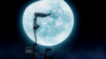 10s 1girl 2011 ahoge animated animated_gif anime_screenshot bare_shoulders bicycle blue_eyes blue_hair bow bowtie breasts denpa_onna_to_seishun_otoko female_focus full_moon hair_spread_out long_hair moon night night_sky plaid_clothes plaid_skirt pleated_skirt red_bow shirt skirt sky small_breasts solo sparkle tagme touwa_erio wavy_hair white_shirt wind