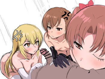 3girls anger_vein bar_censor black_gloves blonde_hair blush breasts brown_eyes brown_hair censored collarbone elbow_gloves gloves gokuto-kun_(imakiyo) group_sex harem highres kiss large_breasts loli long_hair misaka_mikoto multiple_girls one_eye_closed penis shirai_kuroko shokuhou_misaki small_breasts star-shaped_pupils star_(symbol) symbol-shaped_pupils thighhighs thighs toaru_kagaku_no_railgun toaru_majutsu_no_index white_gloves white_thighhighs yellow_eyes