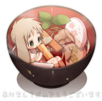 1boy animal_ears axis_powers_hetalia brown_hair chewing chibi co_(5683) collarbone commentary_request dot_nose eating food green_eyes green_ribbon grey_pupils holding holding_food in_bowl in_container in_food kemonomimi_mode knees leaf light_blush looking_ahead male_focus motion_lines mushroom neck_ribbon noodles nude rabbit_ears ramen ribbon shadow short_hair solo steam tareme thick_eyebrows translation_request united_kingdom_(hetalia) white_background