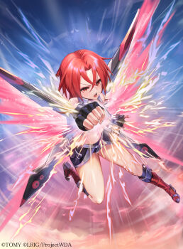 1girl card_game character_request dqn_(dqnww) energy_wings highres mechanical_wings official_art punching wings wixoss