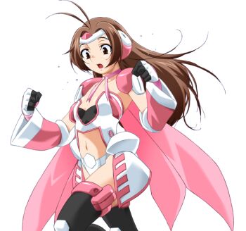1girl antenna_hair armor boots brown_eyes brown_hair cape choker game_cg gan-chan_(artist) gloves hitozuma_sentai_aisaiger large_variant_set long_hair magical_girl navel non-web_source official_art open_mouth ousaka_hikari saiger_cherry solo thigh_boots thighhighs transparent_background variant_set