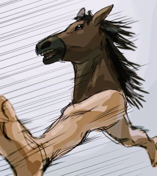 1other abinosu0903 bare_legs black_eyes black_hair horse_head motion_lines no_pants open_mouth original running short_hair solo what
