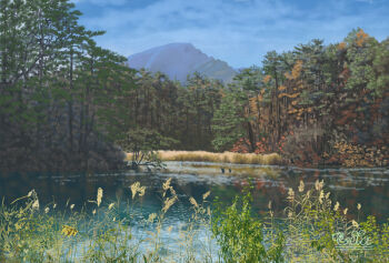 blue_sky commentary_request day foliage forest fukushima_prefecture grass hill landscape nature no_humans original outdoors real_world_location river scenery sky suupii tree water