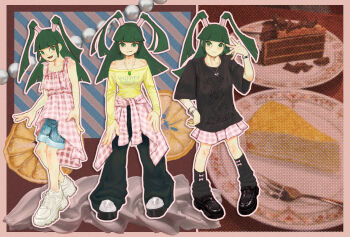 1girl bemani commentary_request green_eyes green_hair hair_ornament highres jewelry necklace nmcd photo_background pop'n_music tsurara_(pop'n_music)