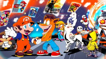 alternate_hair_length alternate_hairstyle amaterasu_(ookami) animal animal_ears armor artist_request bayonetta bayonetta_(series) bayonetta_2 black_hair bomb bomberman bone capcom cappy_(mario) coco_bandicoot crash_bandicoot crash_bandicoot_(series) crossover dark_souls_(series) dark_souls_i denim doom_(series) doomguy eric_cartman everyone explosive facial_hair gasterblaster glasses gloves glowing glowing_eye helmet highres hood hoodie jeans knight link little_nightmares long_hair mario mario_(series) multiple_boys mustache nintendo ookami_(game) pants papyrus_(undertale) sans_(undertale) shield shirt short_hair six_(little_nightmares) skeleton solaire_of_astora south_park striped_clothes striped_shirt super_mario_odyssey the_legend_of_zelda the_legend_of_zelda:_breath_of_the_wild toriel undertale utdr_(toby_fox) weapon white_bomberman wolf