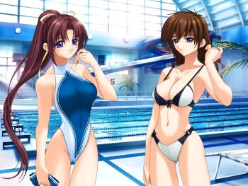 00s 2girls adjusting_hair aneimo bikini blue_eyes breasts brown_hair chair cleavage competition_swimsuit cowboy_shot game_cg highleg highleg_swimsuit hirasawa_kazumi indoors kirishima_mizuki lane_line large_breasts long_hair lounge_chair multiple_girls non-web_source one-piece_swimsuit ponytail pool pool_ladder poolside purple_hair railing shinonome_kazuhiko stairs standing sunlight swimsuit thigh_gap very_long_hair water water_slide window