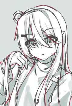 1girl a.i._voice adachi_rei alternate_hair_length alternate_hairstyle greyscale hamano_yui hand_up highres long_hair looking_at_viewer monochrome sketch solo upper_body utau