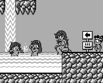 1boy 3girls arrow_(symbol) blush breasts demon_girl demon_horns erection flat_chest headband horns hudson_soft large_breasts loli long_hair momotarou_(character) momotarou_dengeki momotarou_densetsu monochrome multiple_girls navel nipples nude one_eye_closed oni onsen open_mouth penis pixel_art pussy saiwai_hiroshi short_hair shota sign sitting small_penis smile splashing standing topknot water waterfall