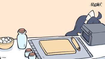 1girl ahoge animated animated_gif baking black_hair blunt_tresses bowl chinese_commentary closed_eyes commentary_request copyright_logo dust_cloud egg flower food grey_eyes hair_flower hair_ornament japanese_clothes jar kimono logo long_hair looping_animation maid maid_headdress nanoha_(stella_sora) official_art oven pancake pancake_stack pie red_kimono rolling_pin smear_frame solo stella_sora sunflower sunflower_hair_ornament u_u wa_maid whitydragon wiping_sweat