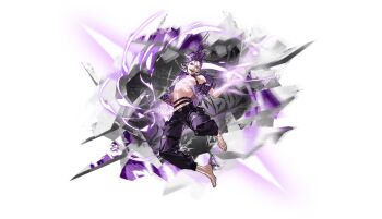 Rule 34 | 1boy, :d, arched back, arm tattoo, baggy pants, barefoot, belt, buzz cut, chest tattoo, clenched hand, collar, commentary, dragon boy (to be hero x), english commentary, evil grin, evil smile, fire, foot tattoo, full-body tattoo, full body, glowing, glowing tattoo, grin, hand up, highres, imminent attack, knees up, leg tattoo, lightning, male focus, mohawk, official art, open clothes, open mouth, open shirt, pants, pectorals, popped collar, purple eyes, purple fire, purple hair, purple shirt, shirt, short hair, smile, solo, tattoo, teeth, to be hero, to be hero x, transparent background, upper teeth only, very short hair, wide-eyed