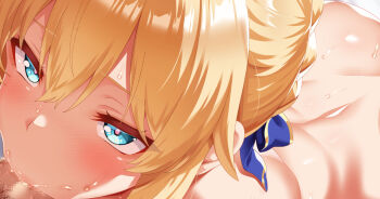 1boy 1girl artoria_pendragon_(fate) ass blonde_hair blue_eyes blush censored commentary_request cropped fate/stay_night fate_(series) fellatio honkai:_star_rail honkai_(series) male_pubic_hair mosaic_censoring oral penis pubic_hair saber_(fate) saber_(honkai:_star_rail)_(fate) saliva takashia