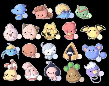 ._. :d :q ayuboo azurill black_background blush_stickers bonsly castform castform_(normal) caterpie chibi chingling cleffa commentary drifloon elekid frown gen_1_pokemon gen_2_pokemon gen_3_pokemon gen_4_pokemon happiny horsea igglybuff magby mime_jr. nintendo no_humans omanyte open_mouth outline pichu pokemon pokemon_(creature) simple_background smile snorunt surskit tongue tongue_out trapinch vulpix