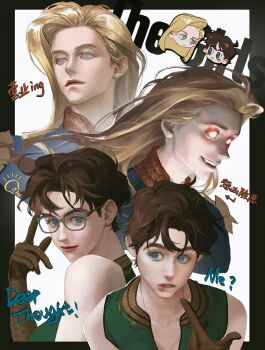 2girls biting_own_lip blonde_hair blue_bodysuit blue_eyes bodysuit brown_gloves brown_hair cape commentary fang genderswap genderswap_(mtf) glasses gloves glowing glowing_eyes highres homelander long_hair multiple_girls red_eyes short_hair smile superhero_costume teeth the_boys the_deep_(the_boys) translation_request ultimatesue white_background