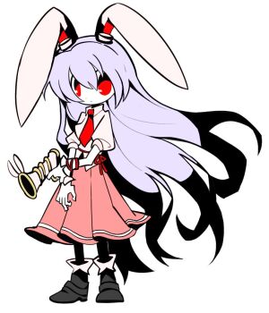 Rule 34 | 1girl, animal ears, black shoes, blue hair, dmebgsa3, lunatic gun, necktie, pink skirt, rabbit ears, rabbit girl, red eyes, red necktie, red ribbon, reisen udongein inaba, ribbon, shirt, shoes, skirt, socks, touhou, white background, white shirt, white socks