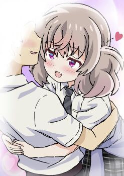 1boy 1girl absurdres blush couple faceless faceless_male fang heart highres hug purple_eyes riokasen school_uniform skin_fang slow_loop twintails yoshinaga_koi