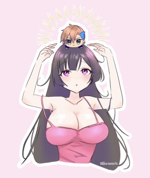 1girl black_hair breasts cleavage code_geass code_geass:_dakkan_no_roze large_breasts long_hair purple_eyes solo sumeragi_sakuya