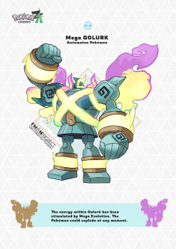 absurdres aqua_skin blawn_z colored_sclera colored_skin commentary english_commentary english_text gen_5_pokemon golem golurk highres mega_golurk mega_pokemon nintendo no_humans official_style pokemon pokemon_(creature) pokemon_focus yellow_eyes yellow_trim