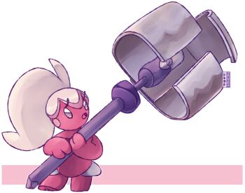 :o commentary dualcosmog english_commentary eyelashes full_body hammer holding holding_hammer nintendo open_mouth outline pokemon pokemon_(creature) pokemon_focus ponytail solo tinkatuff transparent_background white_outline