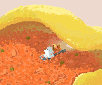 1other absurdres avogado6 flag food food_focus ghost highres holding holding_flag original riding sheet_ghost spoon surfing