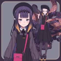 1girl 60+fps animated ao-chan_(ninomae_ina&#039;nis) bag beret black_dress blue_eyes blunt_bangs blush book dress glasses grimoire hat hololive hololive_english kuroboshi_kouhaku live2d long_hair looking_at_viewer megajujube mole mole_under_eye multicolored_hair ninomae_ina&#039;nis ninomae_ina&#039;nis_(casual) official_art orange_hair paintbrush paint_palette pantyhose pinafore_dress platform_footwear pointy_ears purple_hair shirt sleeveless sleeveless_dress striped_clothes striped_shirt tablet_pc tentacle_hair tentacles vertical-striped_clothes vertical-striped_shirt video virtual_youtuber