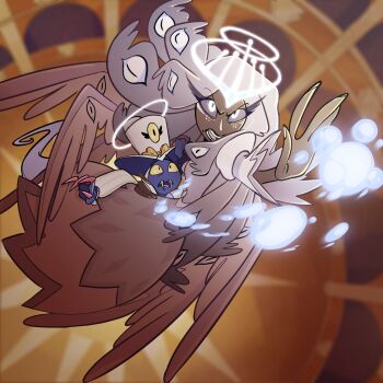 1boy 1girl angel artofquietgame commentary dark-skinned_female dark_skin dress english_commentary halo hazbin_hotel hellaverse highres long_hair sera_(hazbin_hotel) sir_pentious sir_pentious_(angel) white_dress white_eyes