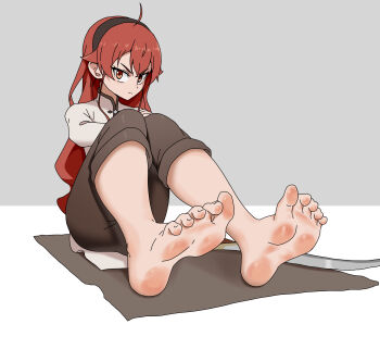 1girl absurdres barefoot eris_greyrat feet hairband highres long_hair looking_at_viewer mushoku_tensei paxa349 red_eyes red_hair soles toes