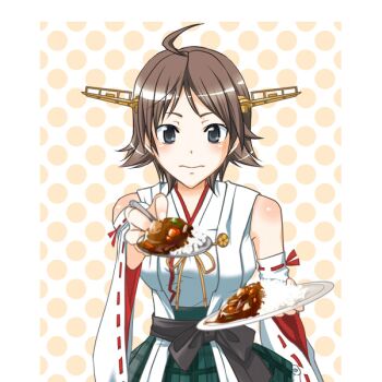 10s 1girl ahoge animated animated_gif bare_shoulders blue_eyes blush bouncing_breasts breasts brown_hair curry detached_sleeves embarrassed facing_viewer feeding female_focus food hair_ornament hairclip hat head_tilt hiei_(kancolle) holding holding_plate holding_spoon incoming_food ishigami_(morepain) japanese_clothes kantai_collection looking_at_viewer looking_away looking_down md5_mismatch medium_breasts nontraditional_miko open_mouth plaid_clothes plaid_skirt plate polka_dot polka_dot_background pov_feeding ribbon-trimmed_sleeves ribbon_trim rice sarashi short_hair skirt smile solo spoon ugoira upper_body wavy_mouth wide_sleeves