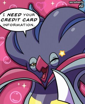 english_text gen_6_pokemon highres looking_at_viewer malamar meme my_friend_malamar_(meme) nintendo no_humans one_eye_closed open_mouth pokemon pokemon_(creature) pokemon_focus smile spcrashworks speech_bubble squid star_(symbol) tentacles upper_body yellow_eyes