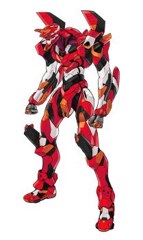 afukuro arms_at_sides clenched_hands commentary_request eva_02 evangelion_(mecha) extra_eyes full_body green_eyes highres mecha mecha_focus neon_genesis_evangelion no_humans robot science_fiction simple_background solo standing super_robot white_background