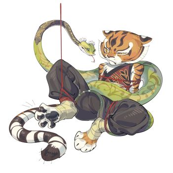 1girl bdsm bondage bound furry highres kung_fu_panda looking_at_another tiger_girl tigress_(kung_fu_panda) viper_(kung_fu_panda) zocehuy