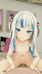 1boy 1girl 3d animated blue_eyes blue_hair breasts cowgirl_position fins fish_tail gawr_gura girl_on_top hetero highres hololive hololive_english holomyth loli long_hair looking_at_viewer looping_animation multicolored_hair navel nipples nude penis pov pov_crotch pussy sex shark_girl shark_tail small_breasts solo_focus songbird3d straddling tail two-tone_hair vaginal video virtual_youtuber white_hair