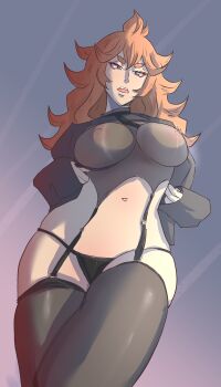 Rule 34 | 1girl, absurdres, black clover, breasts, highres, large breasts, long hair, mereoleona vermillion, nipples, orange hair, zeik999