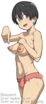 1futa black_eyes black_hair breasts bulge earrings futanari geso_smith jewelry nail_polish panties short_hair underwear