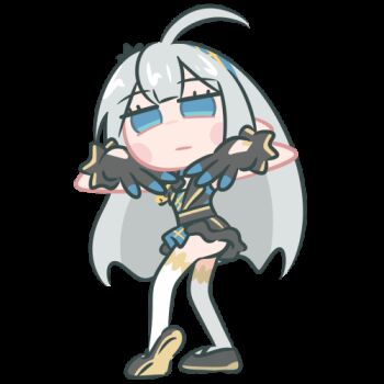 1girl :| ahoge animated animated_gif black_dress blank_eyes blue_eyes blush cho_theg closed_mouth dancing dress female_tyrant_(stella_sora) grey_hair lowres pointy_ears solo stella_sora tyrant_(stella_sora) white_background