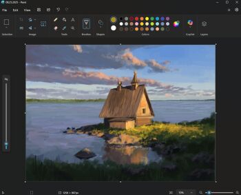 art_program_in_frame cabin christian_young cloud cloudy_sky commentary dark_cloud english_text grass horizon lake landscape microsoft_paint_(medium) microsoft_paint_(software) no_humans original outdoors scenery screencap sky sunlight sunset water