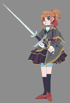 Rule 34 | 1girl, codie-sys, holding, holding sword, holding weapon, military uniform, pixel art, sword, weapon, zweihander