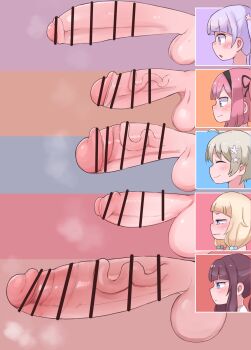 5futa absurdres bar_censor blonde_hair blue_eyes blush bow brown_hair censored chart comparison erection eyebrows_hidden_by_hair foreskin futanari hair_bobbles hair_bow hair_ornament hair_over_shoulder hairband highres hoshikawa_hotaru huge_penis large_penis long_hair low_twintails mochizuki_momiji multiple_futa new_game! penis penis_chart penis_comparison penis_size_comparison penis_size_difference phimosis pink_hair pointless_censoring ponytail purple_eyes sakura_nene short_hair small_penis suzukaze_aoba takimoto_hifumi testicles twintails zkky2nd