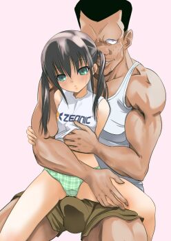 after_rape age_difference black_hair green_eyes gundam gundam_zeonic_front jingorou loli muscular niichan_hidoiyo! panties rape senba_kitchen tears twintails underwear