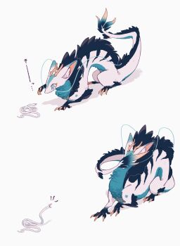 animal animal_ear_fluff animal_focus blue_eyes chilfa_112 claws covered_face creature dragon eastern_dragon full_body gradient_eyes highres horns meme multicolored_eyes multiple_views no_humans original pink_eyes red_eyes sequential simple_background slit_pupils snake tail thour_(meme) white_background white_eyes white_snake