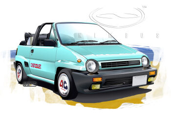 2025 artist_name beach car commentary convertible copyright_notice dated english_commentary grey_car honda honda_city honda_city_cabriolet license_plate logo motor_vehicle nimbus_goldbrum no_humans ocean original product_placement realistic right-hand_drive sand shadow shore simple_background steering_wheel vehicle_focus water watermark white_background