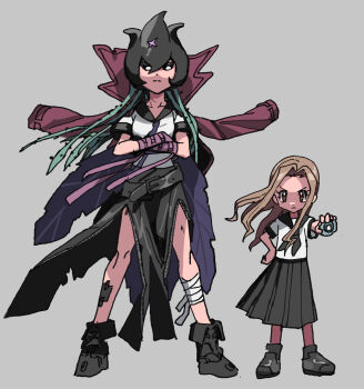 Rule 34 | absurdres, bancholilimon, banchou, bandages, belt, black flower, coat, coat on shoulders, crossed arms, delinquent, digimon, digivice, flower, highres, scar, school uniform, tachikawa mimi