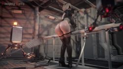 1girl 2b_(nier:automata) 3d almightypatty android animated ass ass_shake blindfold boots bouncing_ass from_behind gloves hairband high_heel_boots high_heels highres huge_ass jiggle leaning leaning_forward leotard nier:automata nier_(series) pod_(nier:automata) shiny_skin short_hair sound thigh_boots thighhighs thong_leotard video