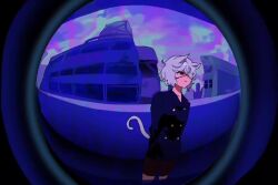 1girl animated artist_request building cat_girl cat_tail close-up eyepatch hunter_x_hunter monitoring_(vocaloid) neferpitou peephole solo tagme tail video