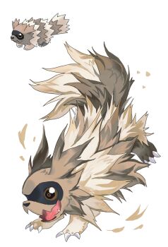 animal_focus bairizuomeng brown_eyes brown_fur claws fang full_body gen_3_pokemon highres looking_at_viewer nintendo no_humans open_mouth pokemon pokemon_(creature) pokemon_focus reference_inset simple_background solo standing two-tone_fur white_background yellow_fur zigzagoon