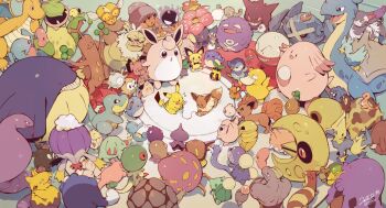 absolutely_everyone arbok bellsprout bird bonsly breloom bulbasaur chansey character_request charmander cleffa combee corsola crab croconaw dedenne diglett dragonite dratini drowzee ducklett dwebble eevee electrode_(pokemon) everyone exeggcute fire fish flame-tipped_tail floating furret game_boy game_boy_(original) game_console game_link_cable gastly gen_1_pokemon gen_2_pokemon gen_3_pokemon gen_4_pokemon gen_5_pokemon gen_6_pokemon gen_7_pokemon gengar geodude golem_(pokemon) handheld_game_console highres hippopotas hippopotas_(male) horsea igglybuff jigglypuff jumpluff kakuna koffing krabby lapras lunatone luvdisc machoke magikarp magnemite manectric marill metagross munchlax nintendo no_humans numel oddish open_mouth orushibu owl parasect phanpy pichu pikachu piloswine piplup playing_games pokemon pokemon_(creature) poliwag poliwrath psyduck purugly rowlet shuppet slaking slowpoke smile snake snubbull spheal spoink standing stunfisk sudowoodo sunkern swalot tail tangela togepi trubbish venonat victreebel video_game vileplume voltorb vulpix wailmer watching weedle whale whismur wide_shot wigglytuff wobbuffet