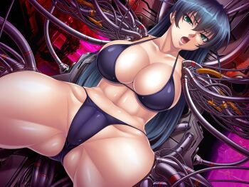 00s 1girl ass bare_legs bare_shoulders bikini black_bikini breasts cameltoe curvy female_focus huge_ass igawa_asagi igawa_asagi_(clone) joints kagami_hirotaka large_breasts lilith-soft long_hair machine partially_visible_vulva robot_joints shiny_skin string_bikini swimsuit taimanin_(series) taimanin_asagi taimanin_asagi_kessen_arena thong thong_bikini wide_hips
