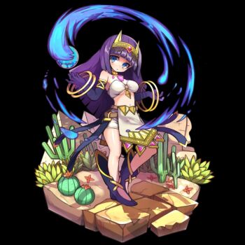 bandeau belt black_background blue_eyes blue_fire boots breasts brown_belt cactus closed_mouth elbow_gloves fire full_body gloves highres large_breasts long_hair merc_storia merc_storia_art_team navel noemi_(merc_storia) official_art open_hands orb pelvic_curtain purple_boots purple_gloves purple_hair pyramid_(structure) short_shorts shorts sidelocks simple_background solo standing tachi-e tiara white_shorts
