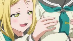 5girls animated anime_screenshot annoyed audible_speech black_hair blonde_hair blue_eyes blush bow breasts brown_eyes closed_mouth curtains disappointed english_audio female_pervert grabbing_another's_breast green_eyes grey_hair groping hair_bow hair_ornament happy highres indoors kurosawa_dia legs long_hair love_live! love_live!_sunshine!! mole mole_under_mouth multiple_girls ohara_mari open_mouth orange_hair pervert pink_eyes red_eyes red_hair sakurauchi_riko school_uniform short_hair skirt small_breasts smile sound standing takami_chika thighs uranohoshi_school_uniform v video watanabe_you window yellow_eyes yuri